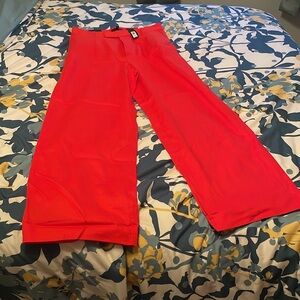 Red flare linen blend pants
